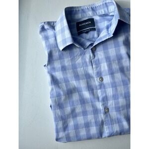 BONOBOS Tailored Slim Fit Mens‎ Blue Gingham Dress Shirt Size S